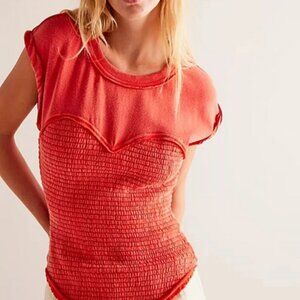 Free People We The Free Sweet Sport Tee Washed Smocked Top S